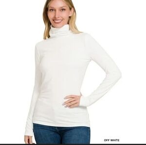 (20) Zenana Layering Top White Turtleneck Long Sleeve Top